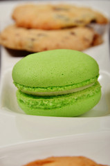 Delicious macaron on white  plate