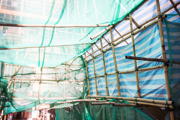 The building during the renovation with scaffolding