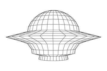 UFO spaceship wireframe low poly mesh. Vector illustration