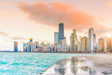 Downtown chicago skyline at sunset Illinois © f11photo