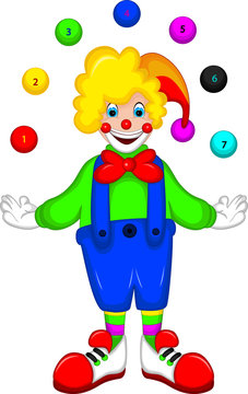 funny clown cartoon standing with smile and playing ball