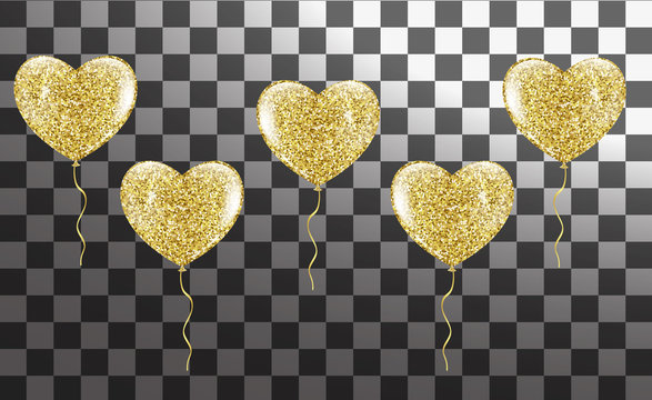 Golden balloons in the shape of a heart on a background