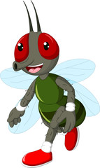 cute flies cartoon walking with laughing with waving
