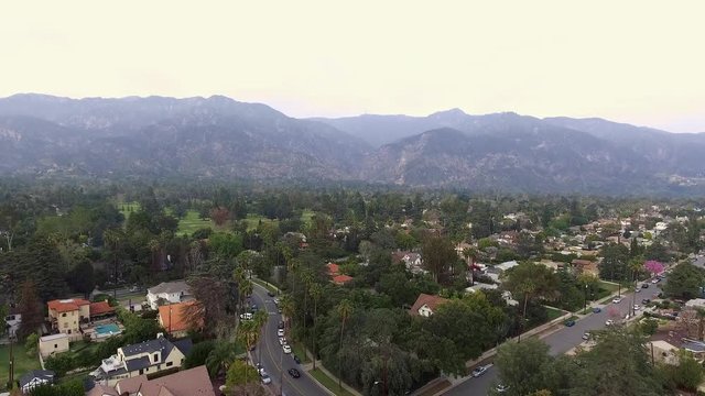Beautiful Aerial view of neighborhood and mountains in California