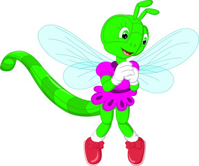 cute dragon flies cartoon standing with laughing