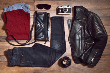 Top view of stylish clothes set
