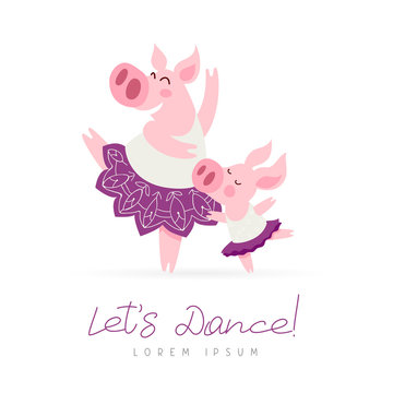 Two funny pigs are dancing