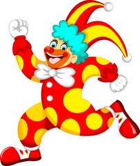 funny clown cartoon running with laughing and waving