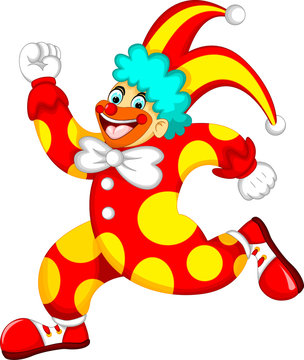 Funny Clown Cartoon Running With Laughing And Waving