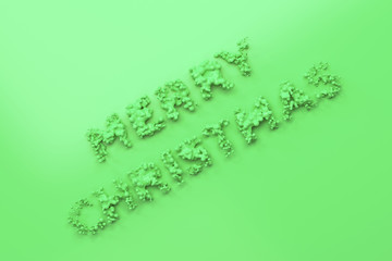 Liquid green Merry Christmas words with drops on green background