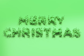 Liquid green Merry Christmas words with drops on green background