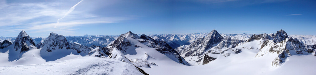 panorama view of winter mountain landscape in the Swiss Alps near Klosters