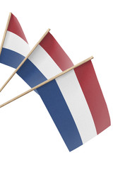 Naklejka premium Netherlands small flags hanging, isolated on white background