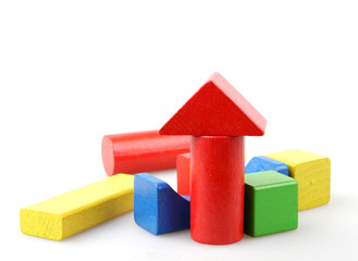 Wooden building blocks isolated on white background