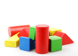 Wooden building blocks isolated on white background
