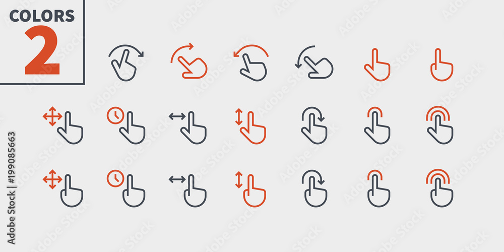 Poster gesture view outlined pixel perfect well-crafted vector thin line icons 48x48 ready for 24x24 grid f