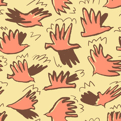 Doodle dove  birds seamless pattern. Background  with funny flying animals in the sky. Vector illustration