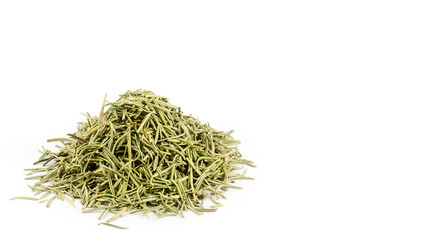 Dried rosemary leaves or needles, isolated over white. copy space, template.