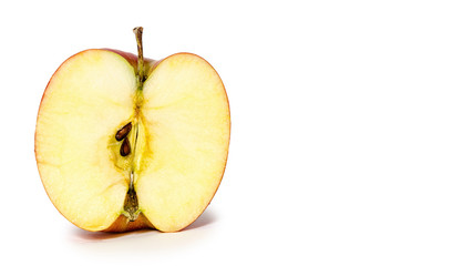 Half apple isolated on white background, health food. copy space, template.
