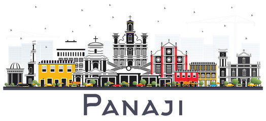Obraz premium Panaji India City Skyline with Color Buildings Isolated on White.
