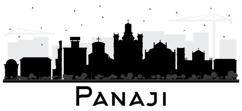 Panaji India City Skyline Silhouette with Black Buildings Isolated on White.