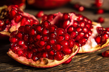 Pieces of ripe pomegranate close