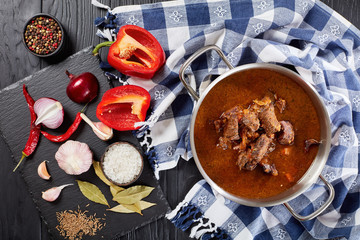 Czech beef goulash in a pot