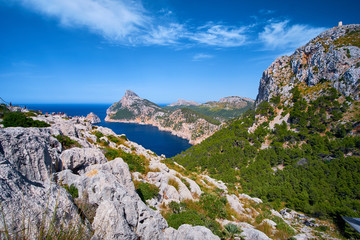 Beautiful romantic views of the sea and mountains. Cap de formentor - coast of Mallorca, Spain - Europe.