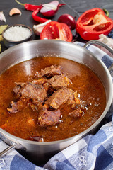close-up of hot Czech beef goulash