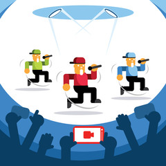 video streaming concert with three singers dancing