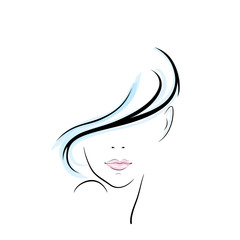 Girl head illustration. Eye, ear, hair lips neck Vector eps 10