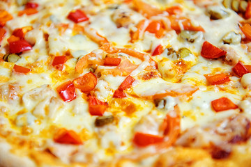Detailed view of delicious pizza.Food background.