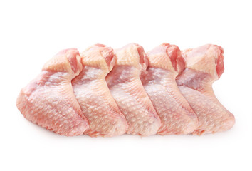 Raw chicken wings isolated on white background.