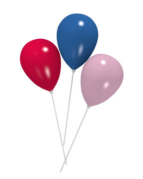 Luftballons in blau, pink und rosa auf weiß isoliert. 3d rendering