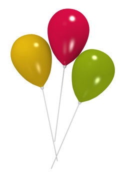 Luftballons in gelb, pink und grün auf weiß isoliert. 3d render