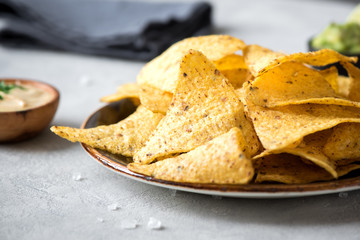 Nachos chips and sauces