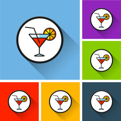 cocktail icons with long shadow