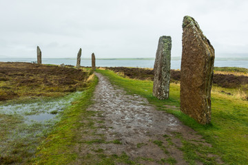 Standing stones of the Ring of Brodgar, an UNESCO World Heritage Site in Orkney Islands, Scotland,...