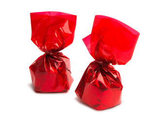 chocolate candies in wrapper isolated