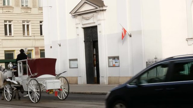 Horse-drawn carriages carrying tourists around, Vienna Austria