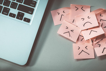 Unhappy employee or demotivated at working place. Copy space