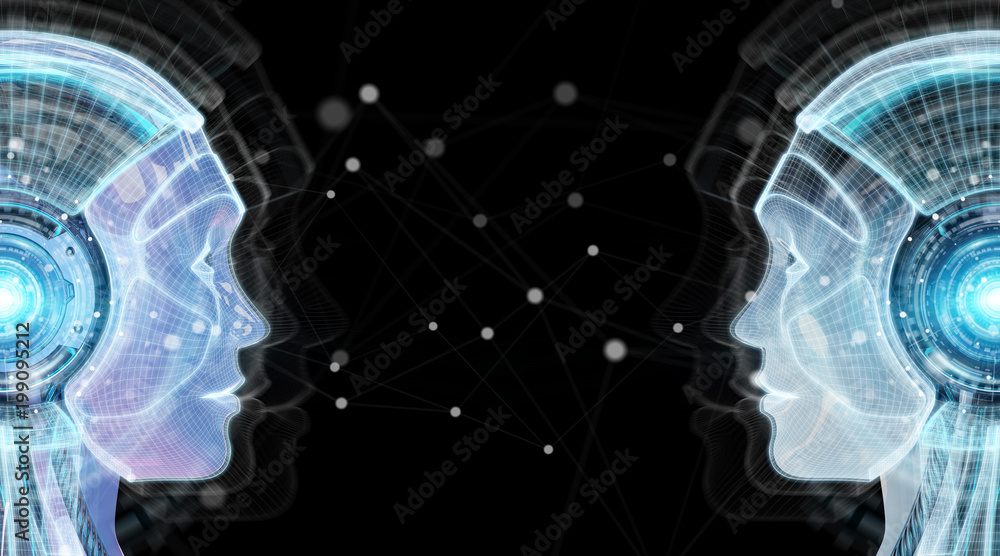 Fototapete digital artificial intelligence cyborg interface 3d rendering