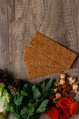 the concept of proper nutrition: dried fruits, greens, nuts