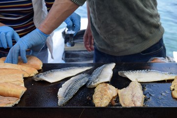 Fish on the grill.The food on the grill.Mackerel 