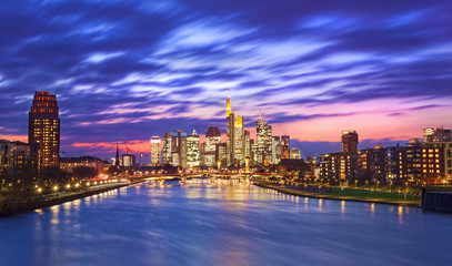 beautiful cityscape of Frankfurt am Main city in Germany. night scene