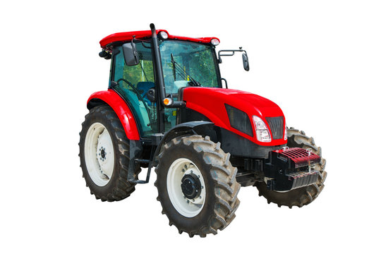 Modern agricultural tractor isolated on white background with clipping path