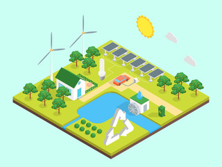 Ecology Green Energy Consumption Concept 3d Isometric View. Vector