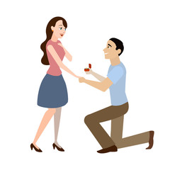 Cartoon Offer of Marriage Man and Woman. Vector