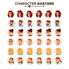 Business People Avatar Vector. Man, Woman. Face, Emotions. People Character Avatar Placeholder. Office Worker Person. Male, Female. Cartoon Illustration