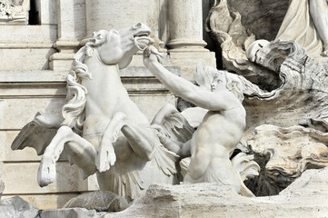 Pferd mit Triton, Skulptur, Detail, Trevi-Brunnen, Fontana di Trevi, Rom, Region Lazio, Italien, Europa